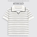 chicjuly Striped Contrast Polo Knit Women's Linen Wool Short Sleeve T-shirts 935670063794