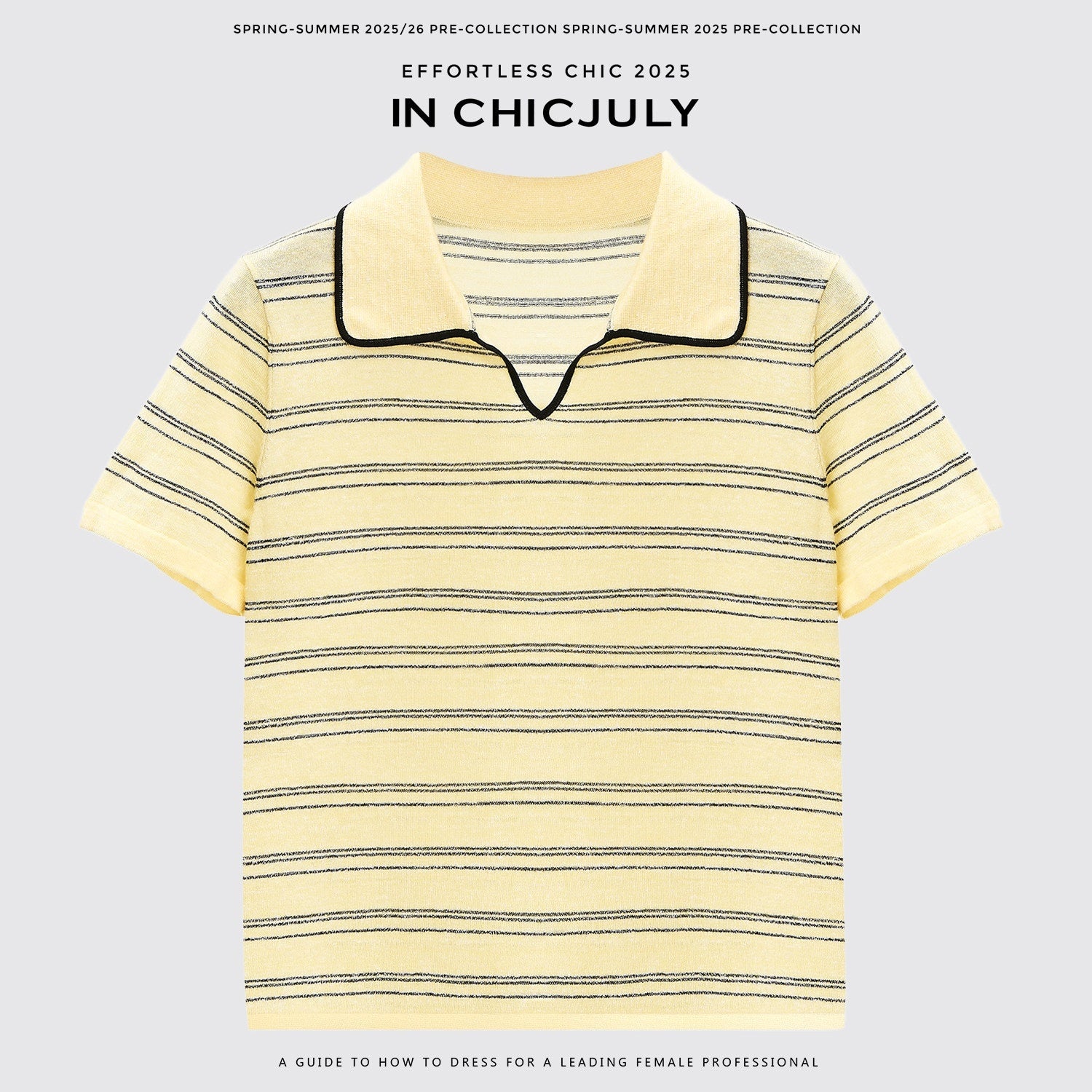 chicjuly Striped Contrast Polo Knit Women's Linen Wool Short Sleeve T-shirts 935670063794