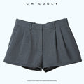 chicjuly Striped Herringbone Edge Tulip Hem High Waist Women's Fine Wool Short Trousers 1036762239176