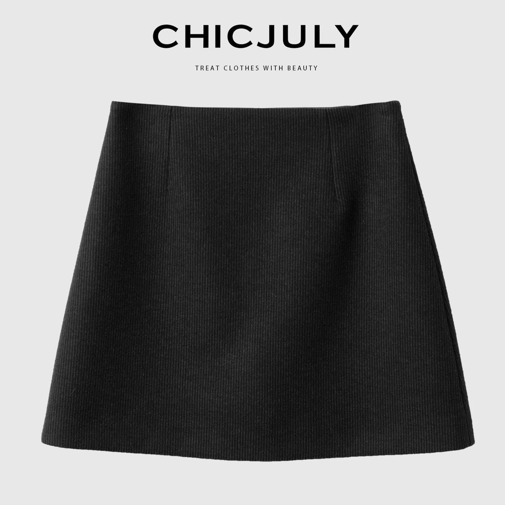 chicjuly Subtle Striped Textured High Waist A Line Women's Wool Acetate Mini Skirts 825634659698