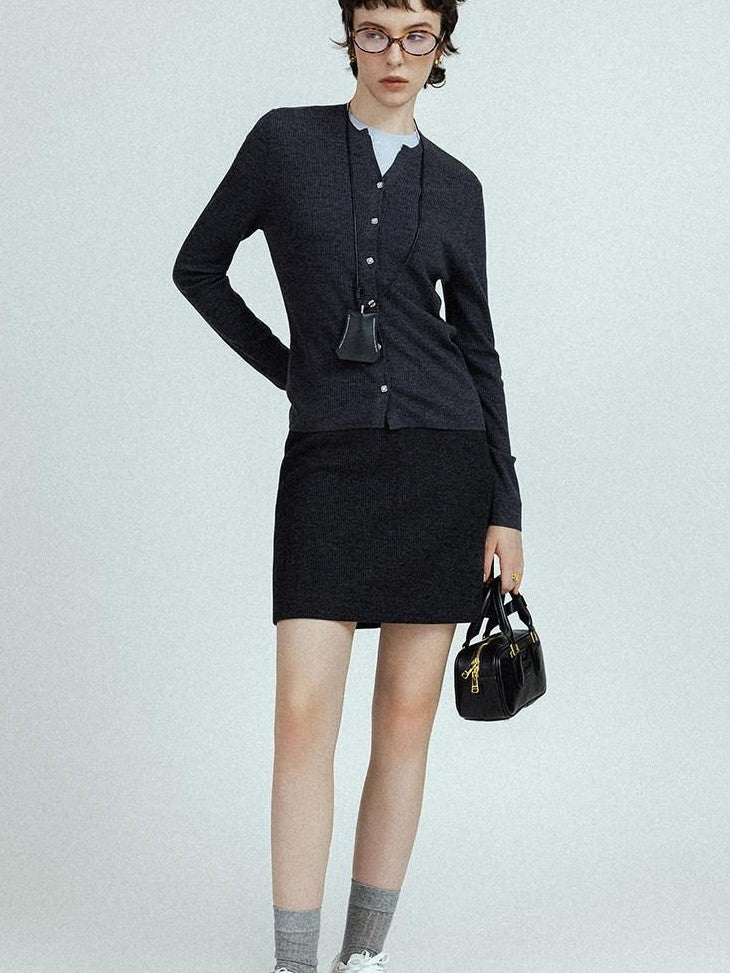 chicjuly Subtle Striped Textured High Waist A Line Women's Wool Acetate Mini Skirts
