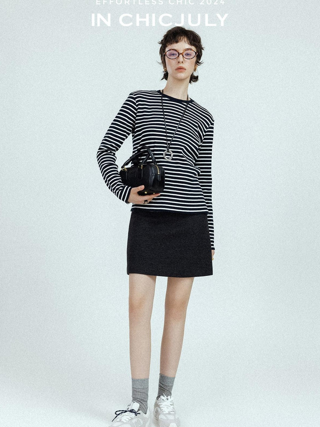 chicjuly Subtle Striped Textured High Waist A Line Women's Wool Acetate Mini Skirts