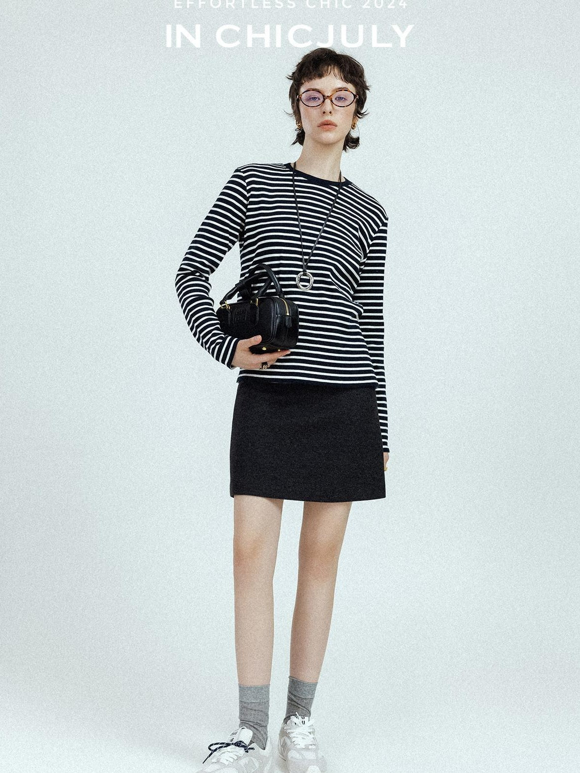 chicjuly Subtle Striped Textured High Waist A Line Women's Wool Acetate Mini Skirts