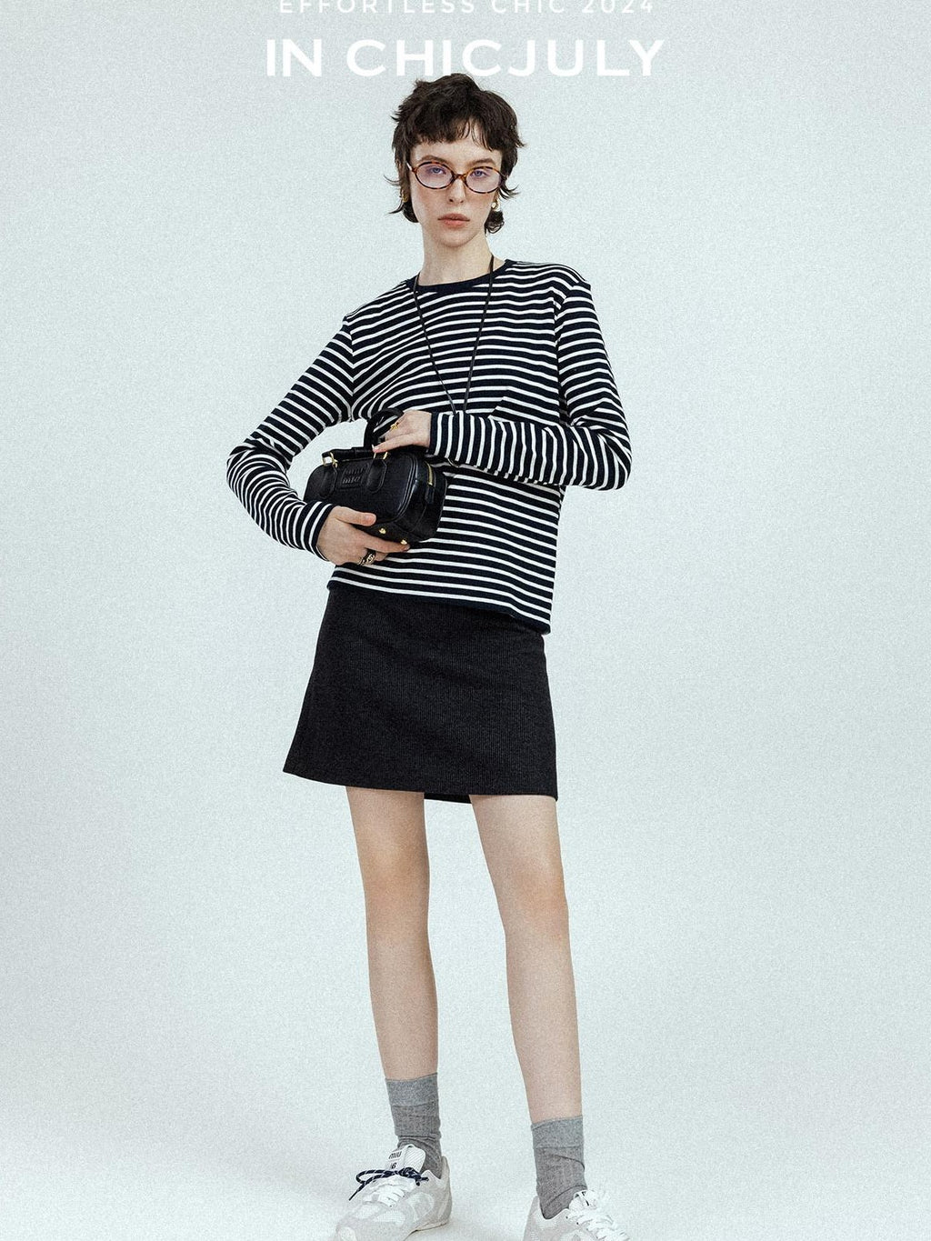 chicjuly Subtle Striped Textured High Waist A Line Women's Wool Acetate Mini Skirts