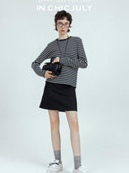 chicjuly Subtle Striped Textured High Waist A Line Women's Wool Acetate Mini Skirts