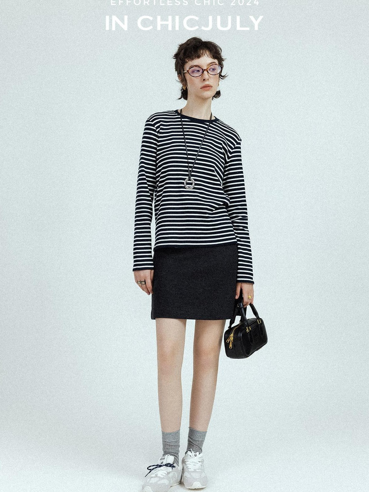 chicjuly Subtle Striped Textured High Waist A Line Women's Wool Acetate Mini Skirts