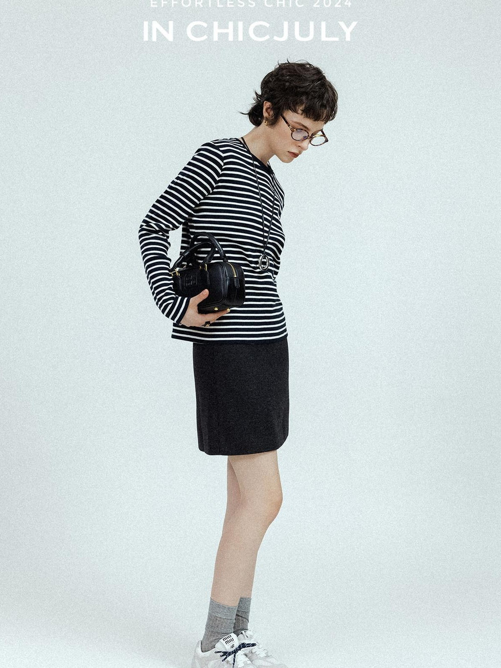 chicjuly Subtle Striped Textured High Waist A Line Women's Wool Acetate Mini Skirts