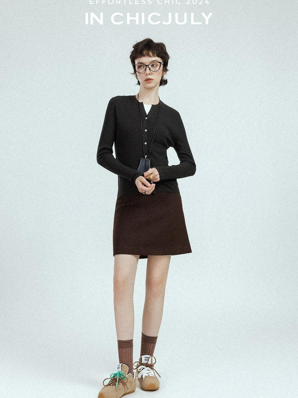 chicjuly Subtle Striped Textured High Waist A Line Women's Wool Acetate Mini Skirts