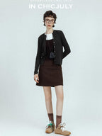chicjuly Subtle Striped Textured High Waist A Line Women's Wool Acetate Mini Skirts