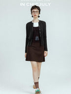 chicjuly Subtle Striped Textured High Waist A Line Women's Wool Acetate Mini Skirts