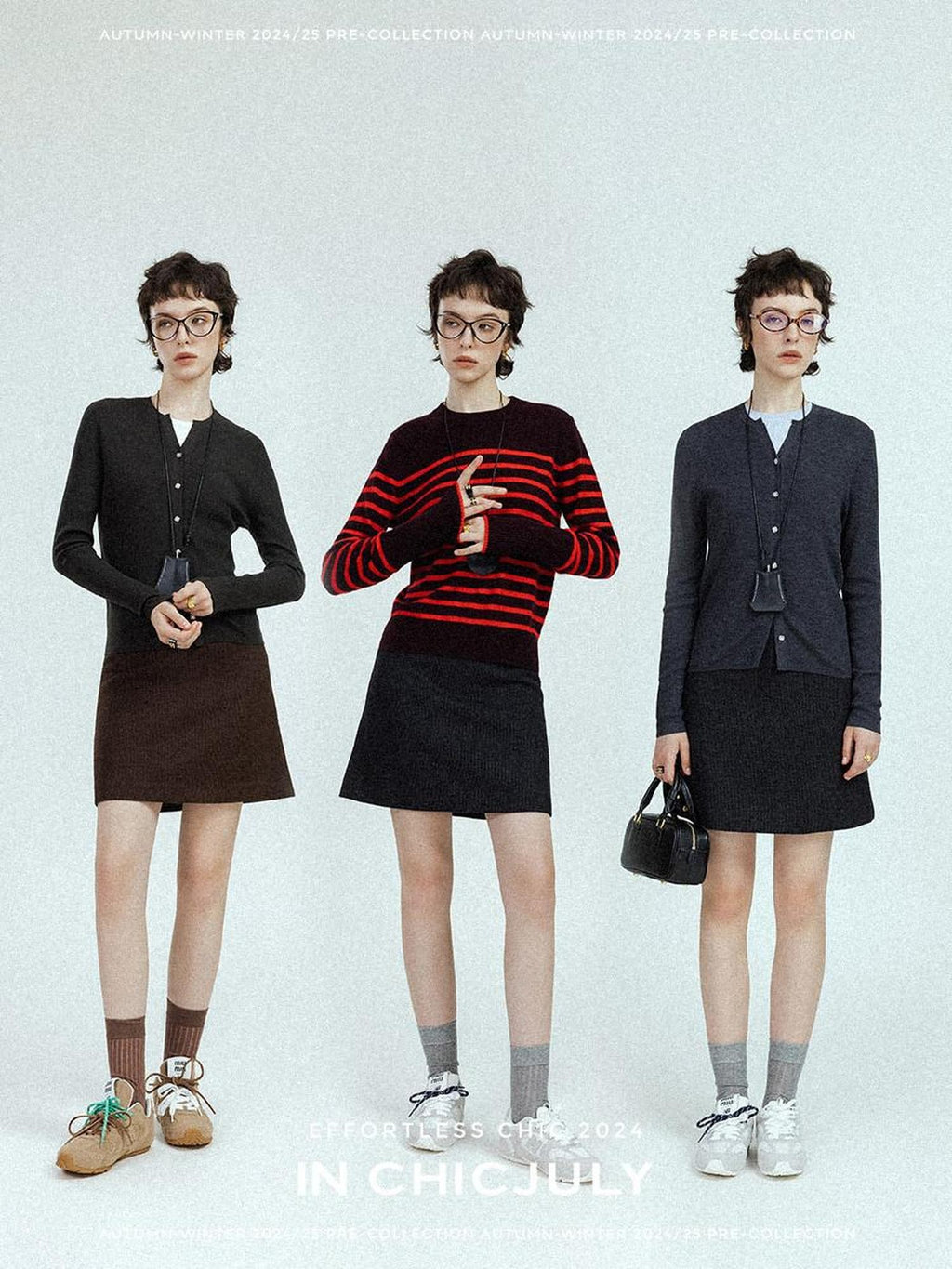 chicjuly Subtle Striped Textured High Waist A Line Women's Wool Acetate Mini Skirts