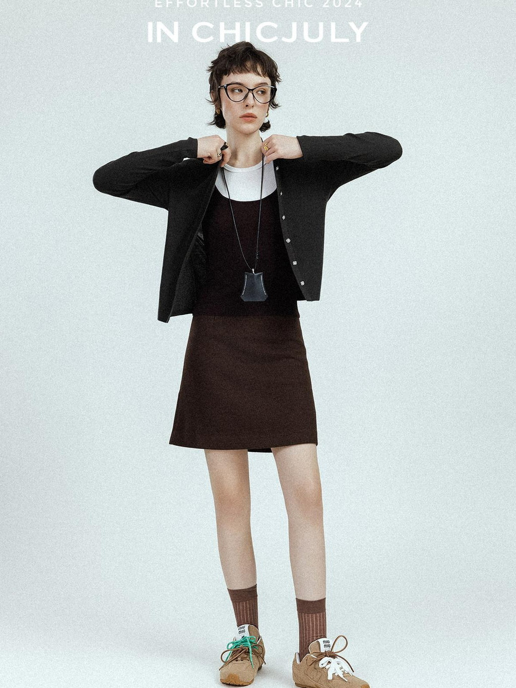 chicjuly Subtle Striped Textured High Waist A Line Women's Wool Acetate Mini Skirts