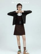 chicjuly Subtle Striped Textured High Waist A Line Women's Wool Acetate Mini Skirts