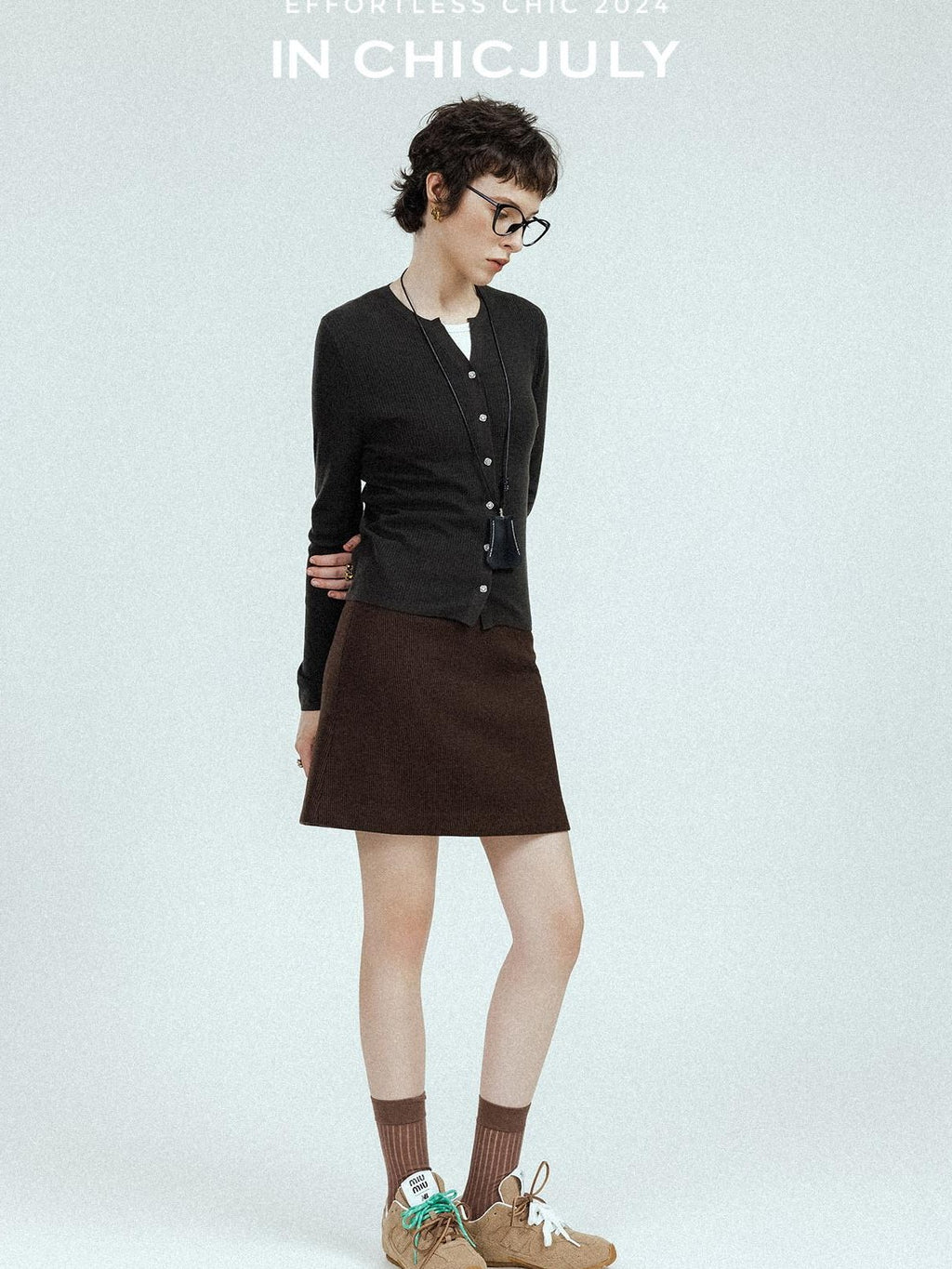 chicjuly Subtle Striped Textured High Waist A Line Women's Wool Acetate Mini Skirts