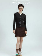 chicjuly Subtle Striped Textured High Waist A Line Women's Wool Acetate Mini Skirts