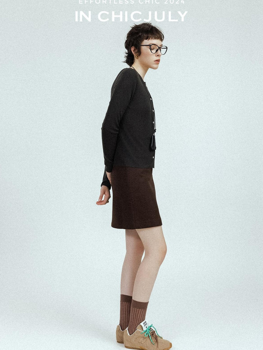 chicjuly Subtle Striped Textured High Waist A Line Women's Wool Acetate Mini Skirts