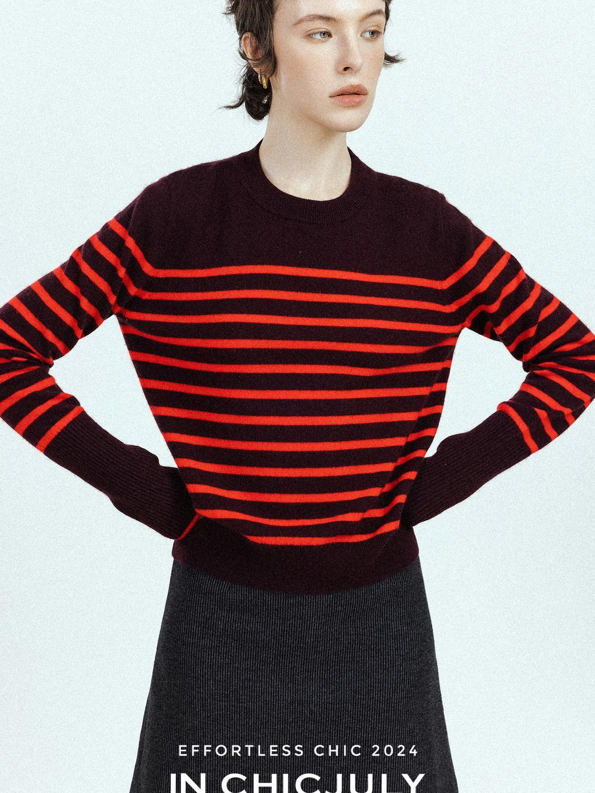 chicjuly Subtle Striped Textured High Waist A Line Women's Wool Acetate Mini Skirts