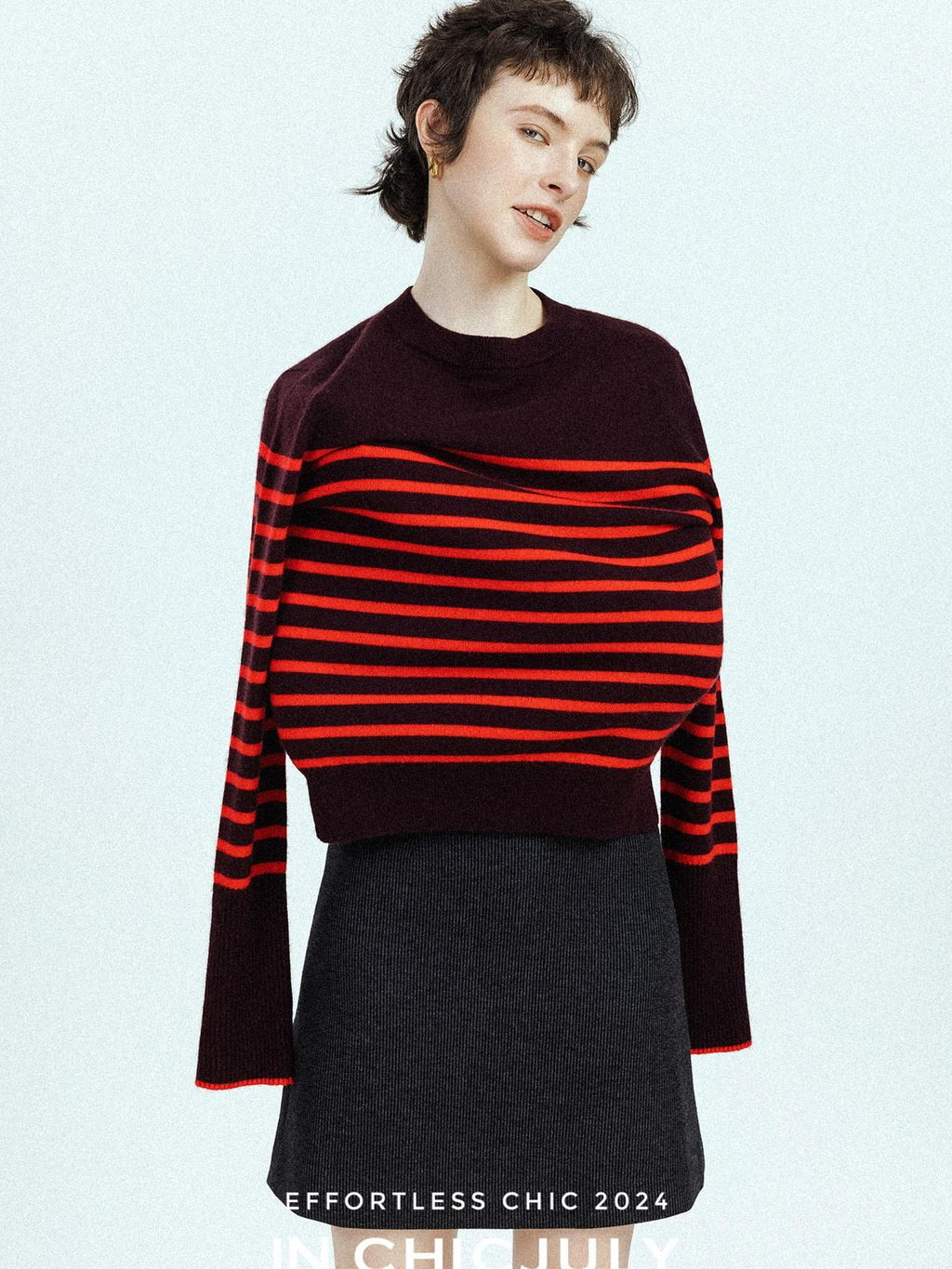 chicjuly Subtle Striped Textured High Waist A Line Women's Wool Acetate Mini Skirts