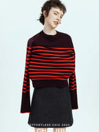 chicjuly Subtle Striped Textured High Waist A Line Women's Wool Acetate Mini Skirts
