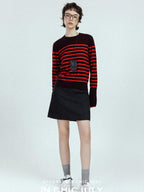 chicjuly Subtle Striped Textured High Waist A Line Women's Wool Acetate Mini Skirts
