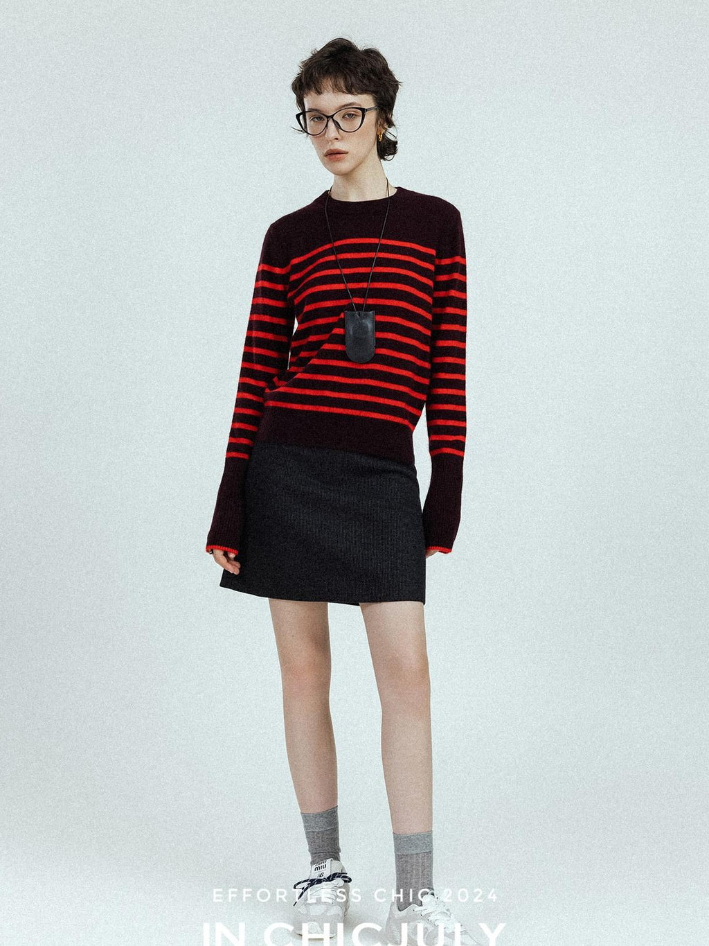 chicjuly Subtle Striped Textured High Waist A Line Women's Wool Acetate Mini Skirts