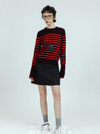 chicjuly Subtle Striped Textured High Waist A Line Women's Wool Acetate Mini Skirts