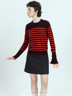 chicjuly Subtle Striped Textured High Waist A Line Women's Wool Acetate Mini Skirts