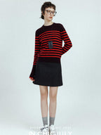 chicjuly Subtle Striped Textured High Waist A Line Women's Wool Acetate Mini Skirts