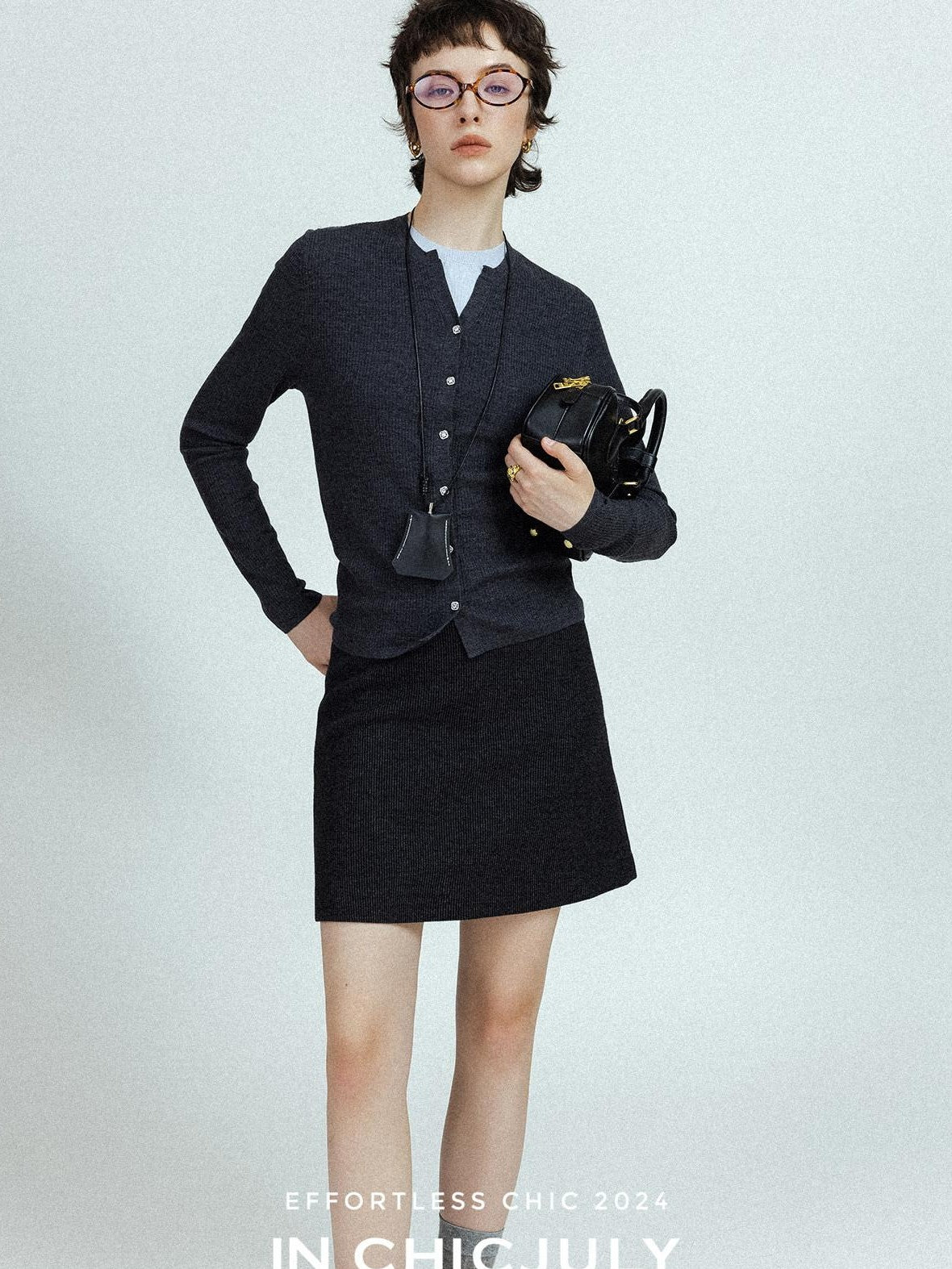chicjuly Subtle Striped Textured High Waist A Line Women's Wool Acetate Mini Skirts