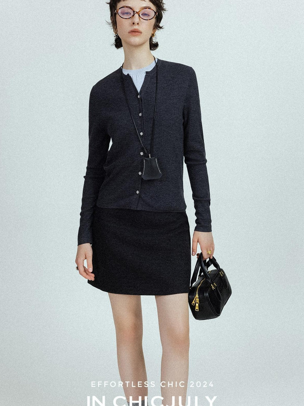chicjuly Subtle Striped Textured High Waist A Line Women's Wool Acetate Mini Skirts