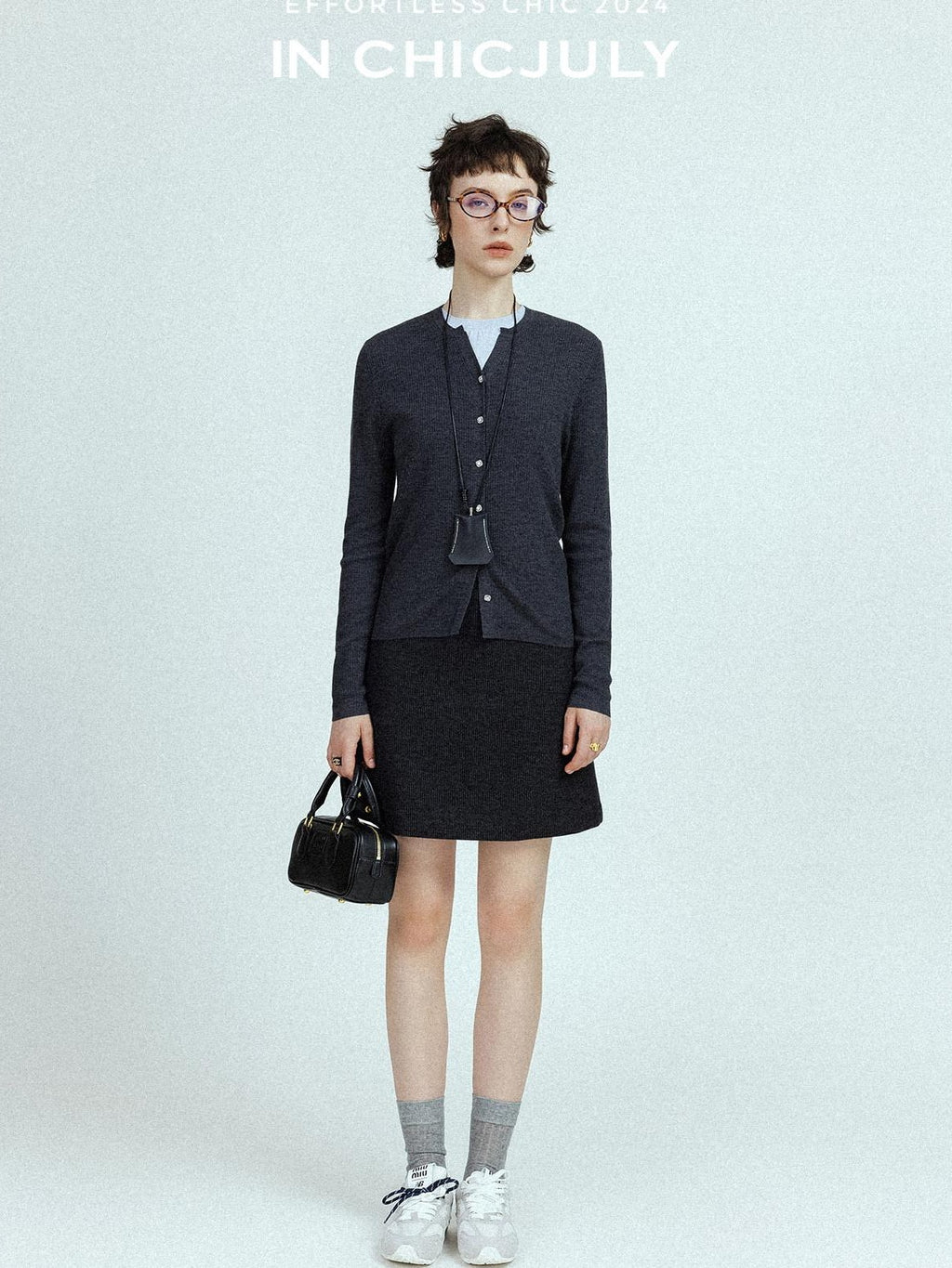 chicjuly Subtle Striped Textured High Waist A Line Women's Wool Acetate Mini Skirts