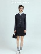chicjuly Subtle Striped Textured High Waist A Line Women's Wool Acetate Mini Skirts