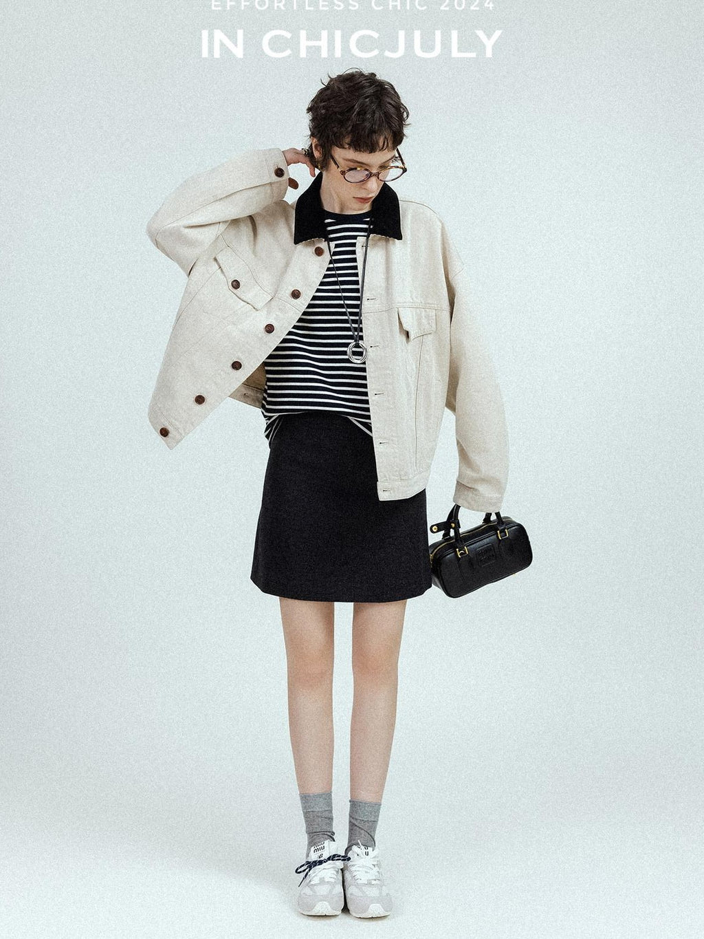 chicjuly Subtle Striped Textured High Waist A Line Women's Wool Acetate Mini Skirts
