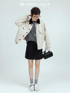 chicjuly Subtle Striped Textured High Waist A Line Women's Wool Acetate Mini Skirts