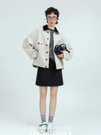 chicjuly Subtle Striped Textured High Waist A Line Women's Wool Acetate Mini Skirts