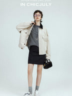 chicjuly Subtle Striped Textured High Waist A Line Women's Wool Acetate Mini Skirts