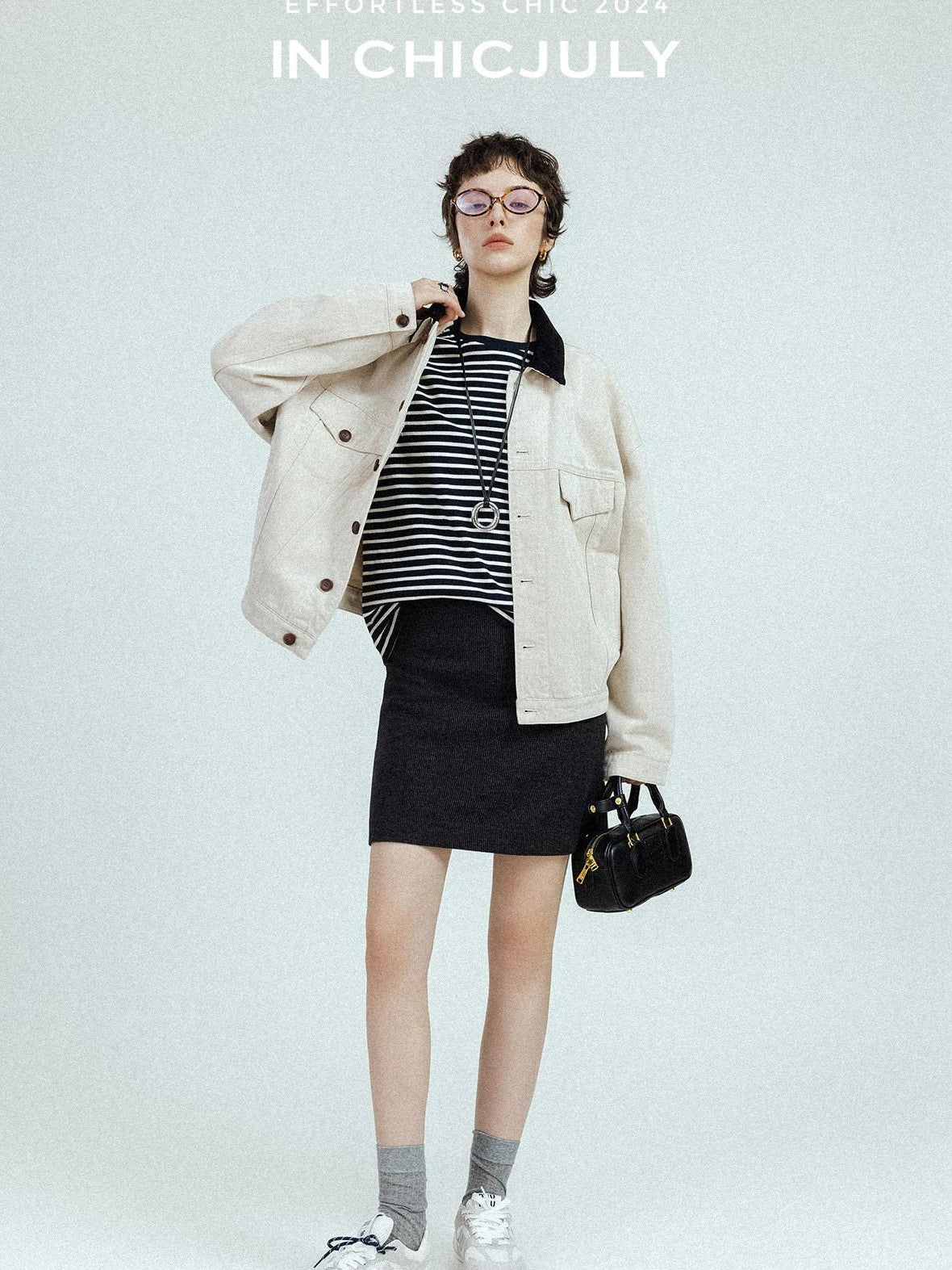chicjuly Subtle Striped Textured High Waist A Line Women's Wool Acetate Mini Skirts