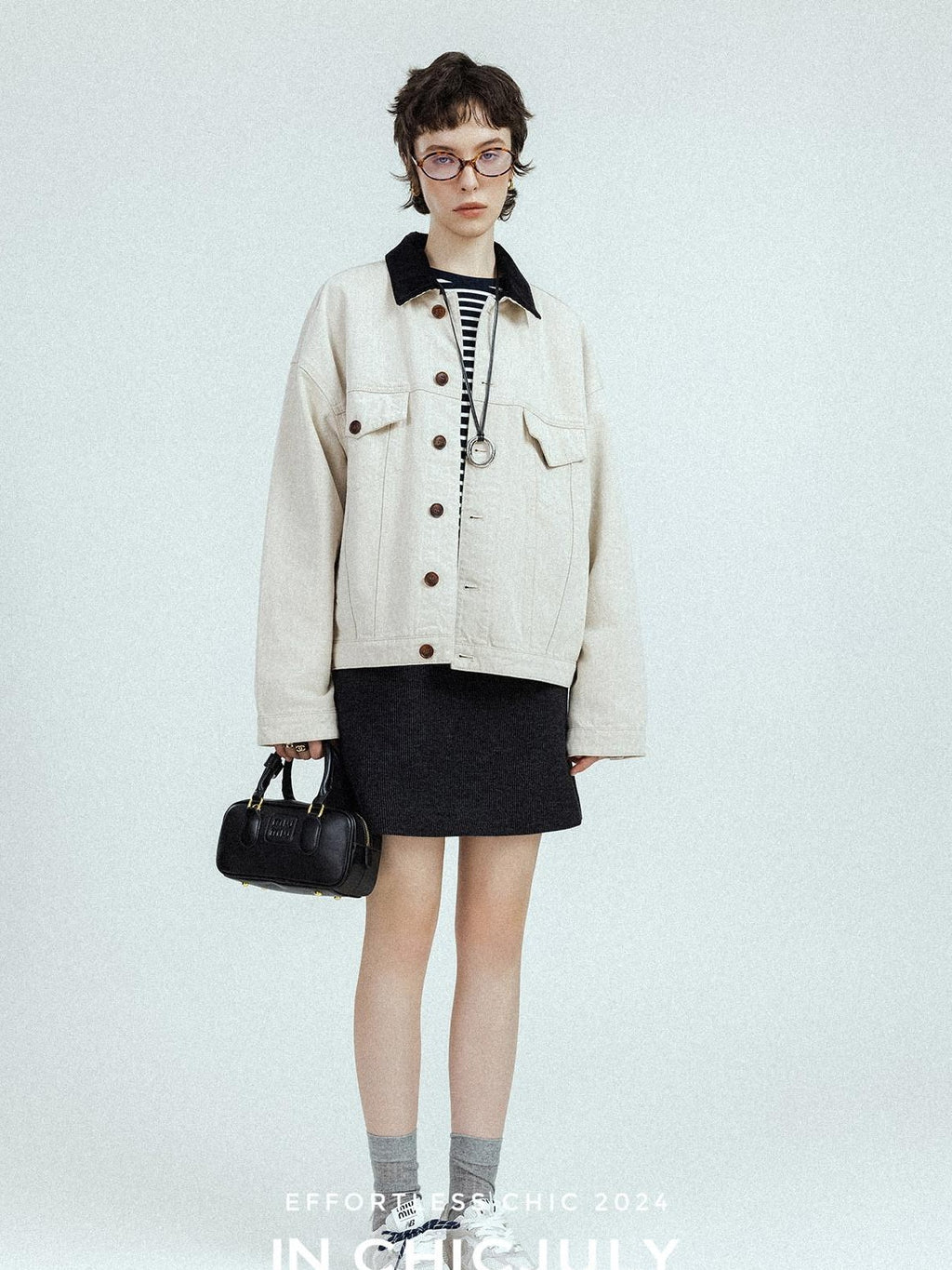 chicjuly Subtle Striped Textured High Waist A Line Women's Wool Acetate Mini Skirts