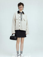 chicjuly Subtle Striped Textured High Waist A Line Women's Wool Acetate Mini Skirts