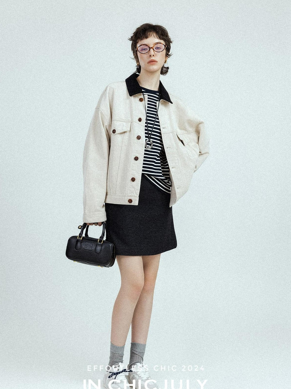 chicjuly Subtle Striped Textured High Waist A Line Women's Wool Acetate Mini Skirts