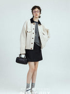 chicjuly Subtle Striped Textured High Waist A Line Women's Wool Acetate Mini Skirts