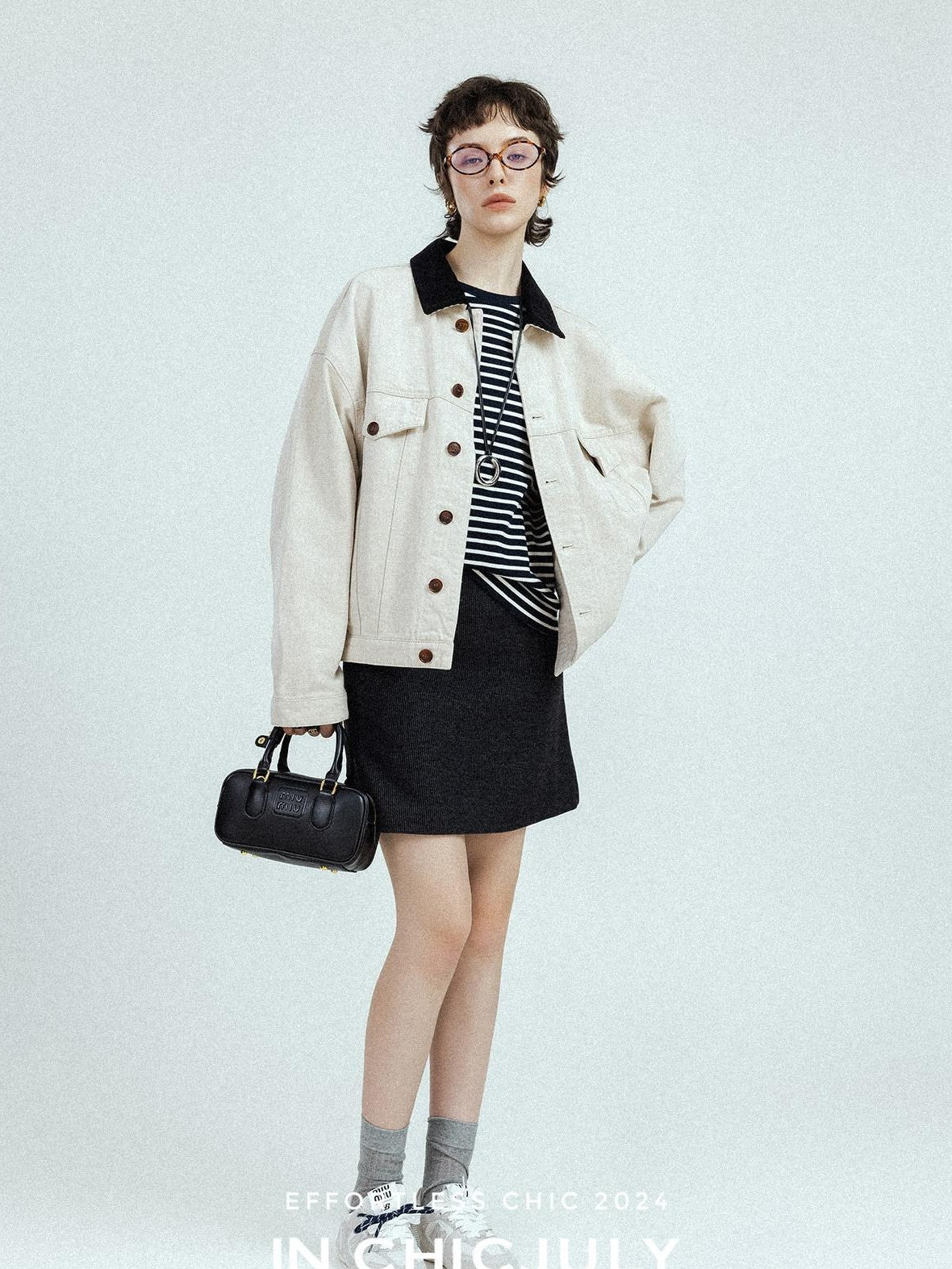 chicjuly Subtle Striped Textured High Waist A Line Women's Wool Acetate Mini Skirts