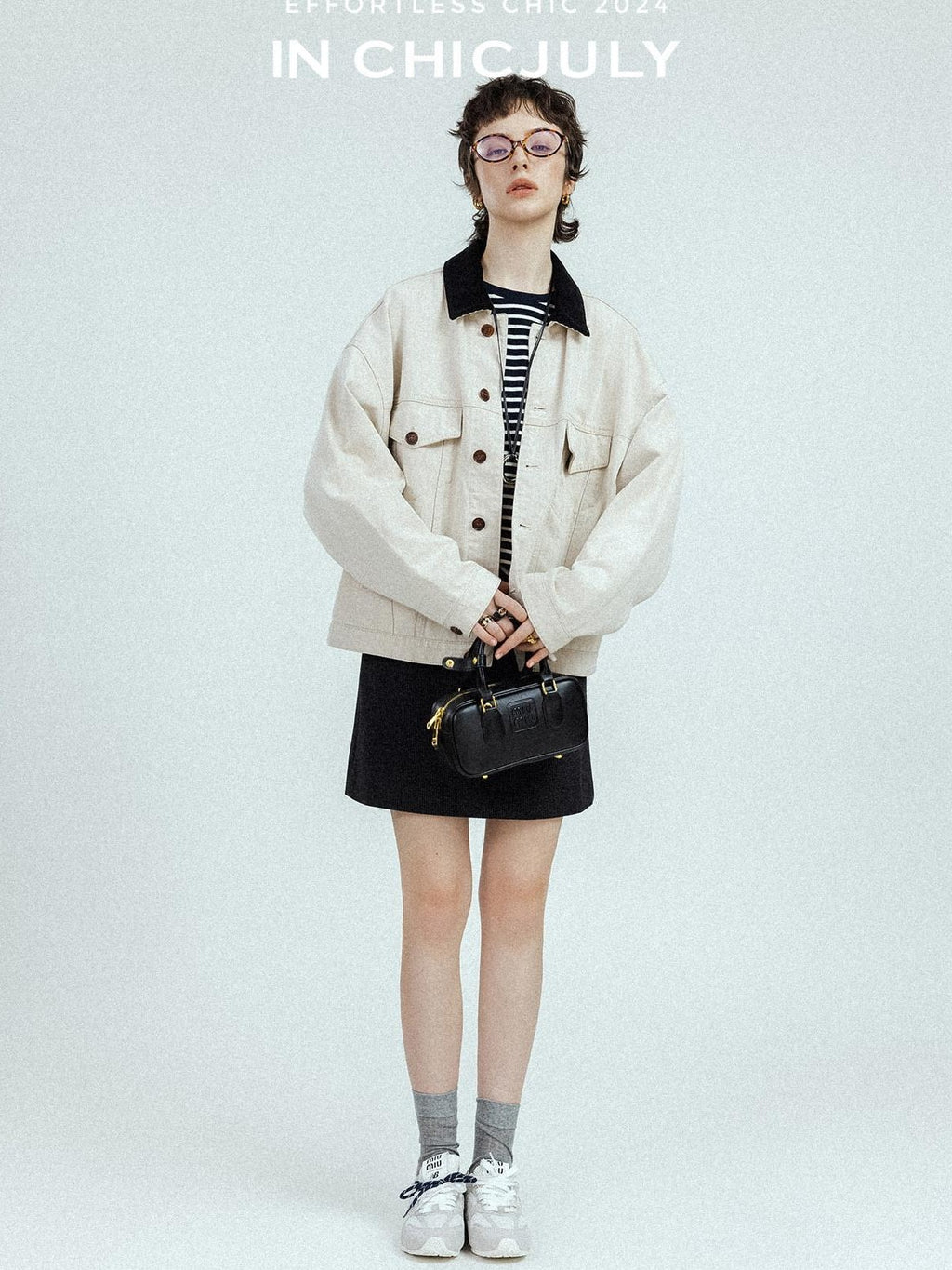 chicjuly Subtle Striped Textured High Waist A Line Women's Wool Acetate Mini Skirts