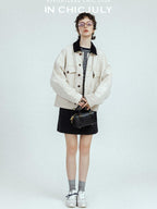 chicjuly Subtle Striped Textured High Waist A Line Women's Wool Acetate Mini Skirts