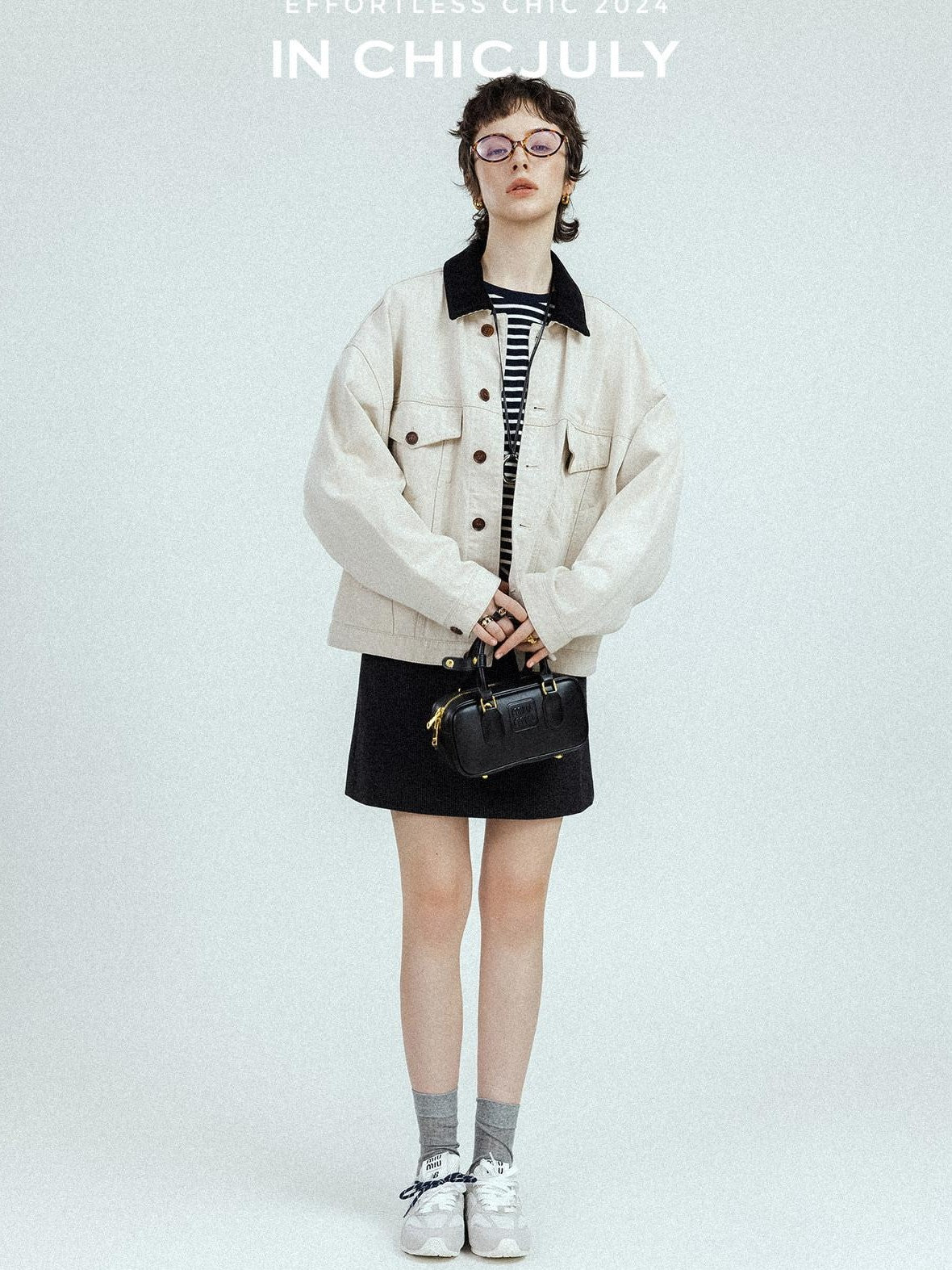 chicjuly Subtle Striped Textured High Waist A Line Women's Wool Acetate Mini Skirts