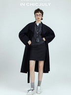 chicjuly Subtle Striped Textured High Waist A Line Women's Wool Acetate Mini Skirts