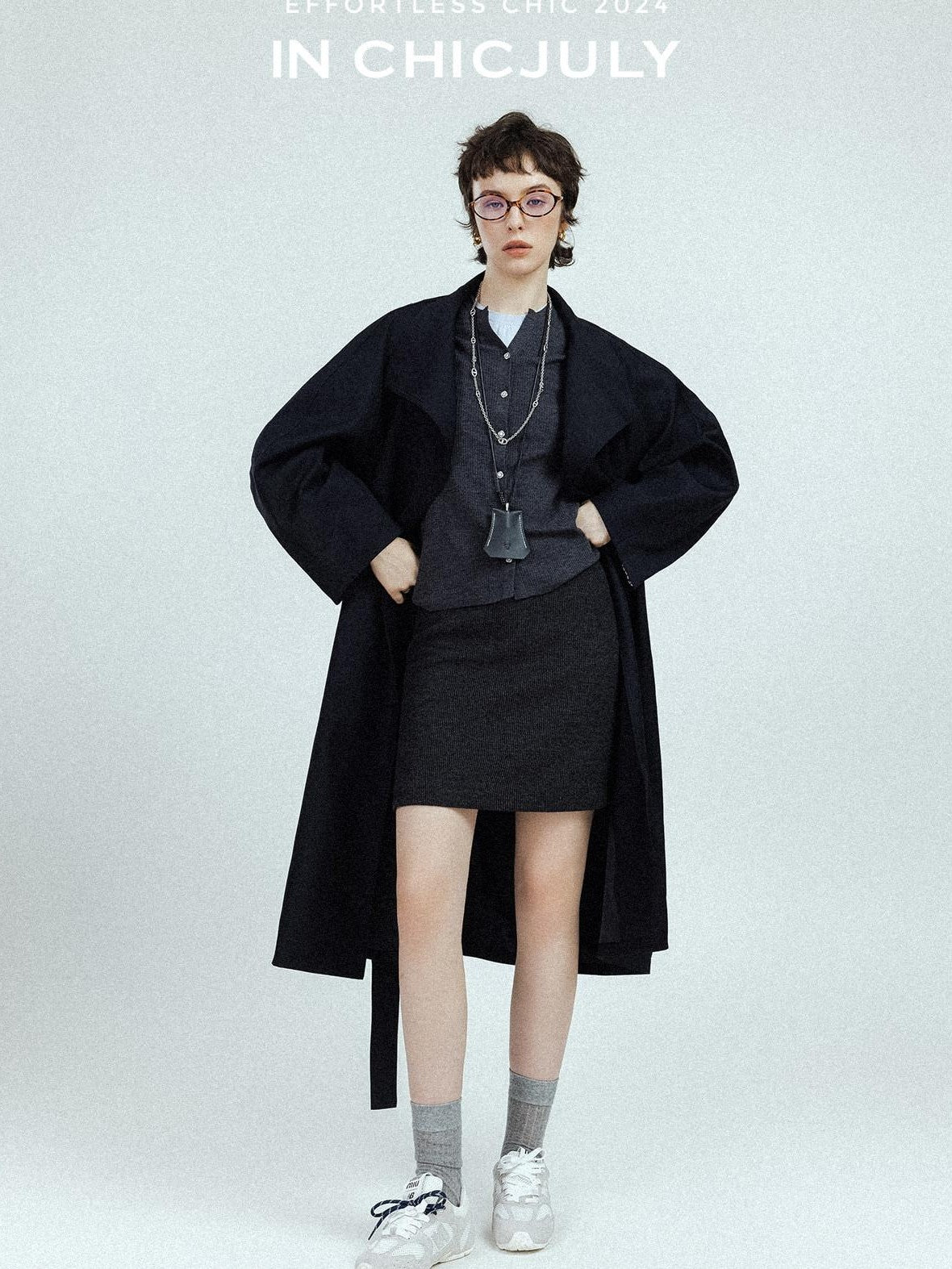 chicjuly Subtle Striped Textured High Waist A Line Women's Wool Acetate Mini Skirts