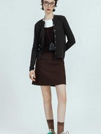 chicjuly Subtle Striped Textured High Waist A Line Women's Wool Acetate Mini Skirts