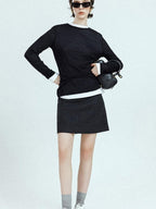 chicjuly Subtle Striped Textured High Waist A Line Women's Wool Acetate Mini Skirts