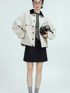 chicjuly Subtle Striped Textured High Waist A Line Women's Wool Acetate Mini Skirts